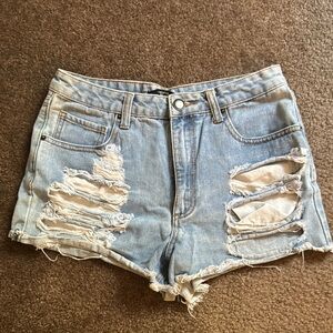 Distressed Light Blue Denim Shorts